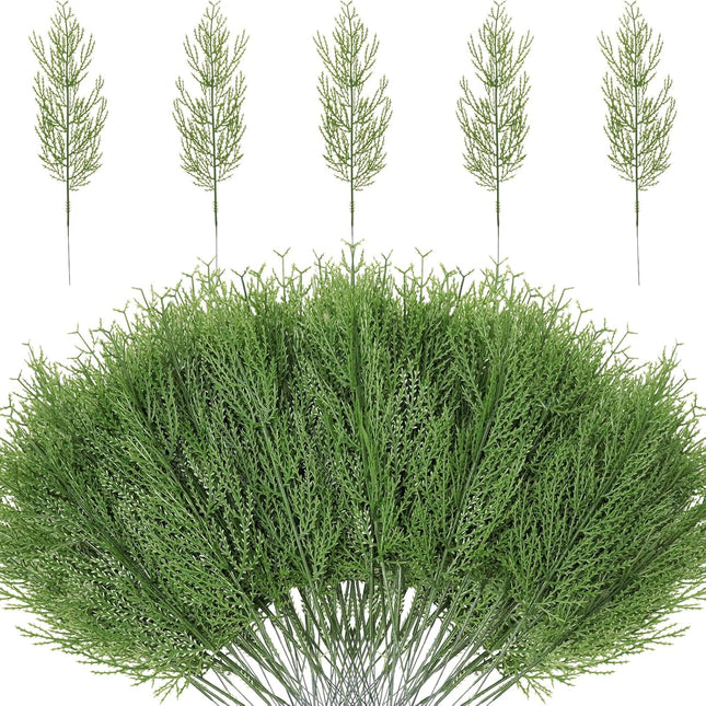 Artificial Pine Branches, 100 Pcs Faux Green Pine Needles Greenery Cedar Twigs Stems for Christmas Decorations Holiday Craft DIY Garden Garland Wreath Xmas Winter Home Decor