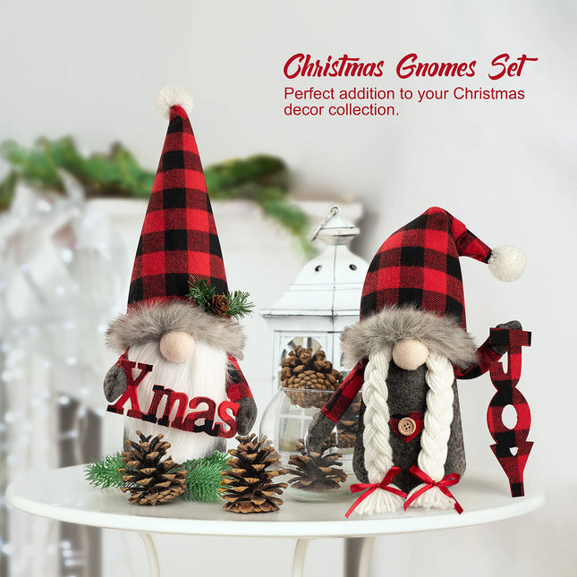 D-FantiX Christmas Gnomes Decorations, 2 Pack Handmade Tomte Swedish Gnome Scandinavian Figurine Nordic Large Gnomes Plush Christmas Elf Doll Xmas Joy Decor Ornaments Home Decor Valentines Day