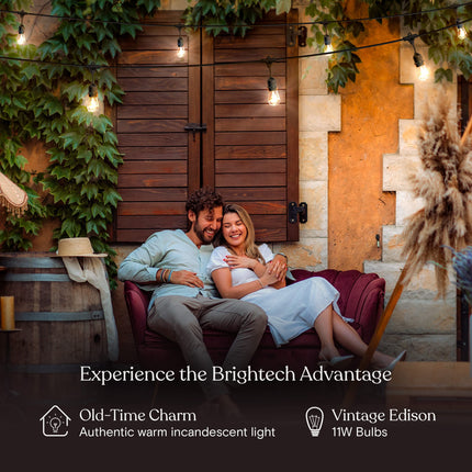 Brightech Ambience Pro Outdoor String Lights - Commercial Grade Waterproof Patio Lights with 48 Ft Dimmable Incandescent Edison Bulbs, Porch String Lights for Patio, Backyard - 15 Bulbs 11W