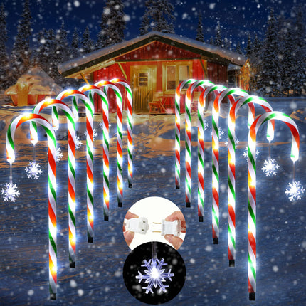 Hiboom Christmas Candy Cane Lights, 12 Pcs 22 Inch Pathway Markers Lights with Stakes, Christmas Red Green and White Driveway Lights End to End Connected for Xmas Holiday Party Patio Garden