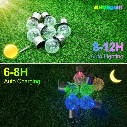 Solar Hanging Lights Outdoor Decor: Christmas Garden Light Waterproof for Yard Ouside Decorations - 12 Pack Clip On Crackle Glass Globe Balls Tree Lighting Patio Fence Pathway Camping Decorative
