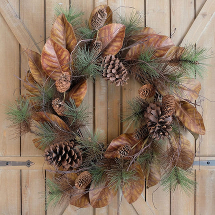 22" Artificial Christmas Wreaths, Winter Magnolia Leaf Large Pine Cones and Pine Needle Wreaths, Interior and Exterior Decor Front Door Window Decorations