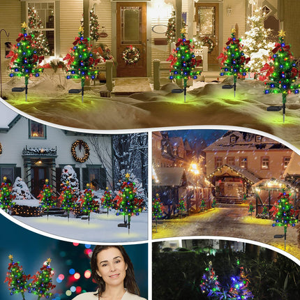 Solar Christmas Decorations Trees Lights Outdoor Waterproof, 40LED-Lights Solar Yard Decorative, Solar Stake Lights Xmas Tree Garden Decor with Constant & Flashing Modes for Pathway Lawn Patio, 2PCS