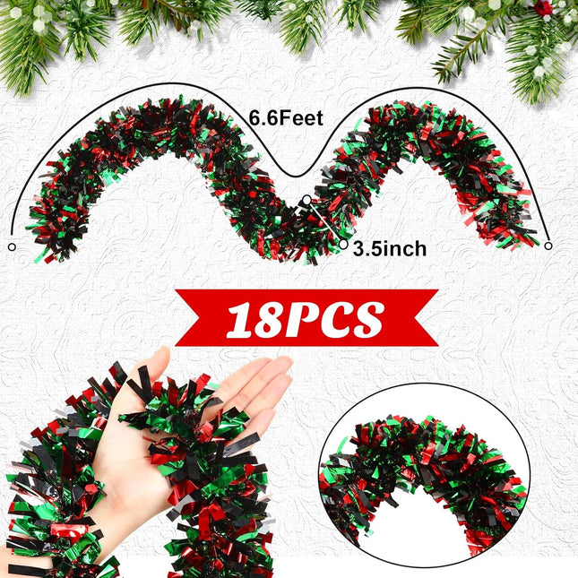 Yilloog 18 Pcs 118 Feet Kwanzaa Tinsel Garland Christmas Garland Red Green Black Metallic Tinsel Garland Kwanzaa Garland African Holiday Decoration Twist Garland Glitter Indoor Outdoor Ornament