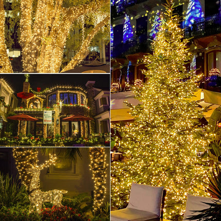 Battery Operated Christmas Lights, 33Ft 100 LED Warm White String Lights with Auto Timer & 8 Modes & Remote Control, Shatterproof Waterproof for Outdoor Indoor Wedding Party Home, Green Wire