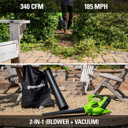Greenworks 40V (185 MPH) Brushless Cordless Blower / Vacuum with GK0A00 Universal Gutter Kit