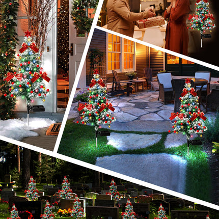 Solar Christmas Trees Lights Outdoor Decoration Waterproof, 40LED Small Solar Power Xmas Tree Pathway Lights, Solar Garden Decorative Stake Lights Yard Decor with Snow 2 Modes for Path Lawn Patio,2PCS