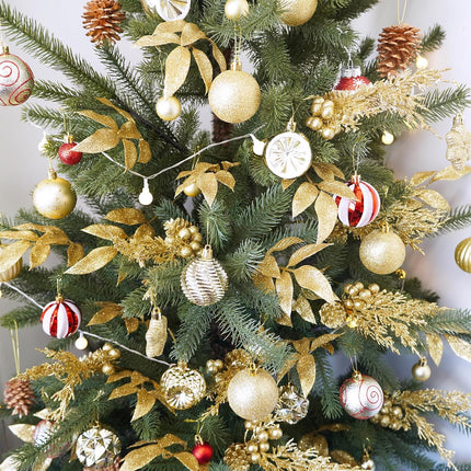 Winlyn 24 Pcs Christmas Artificial Leaf Sprays Pine Needles Pinecone Berries Stems Gold Glittered Christmas Decoration Picks 12.2"- 14.2" Tall for Gold Christmas Tree Seasonal Wreath Holiday Décor