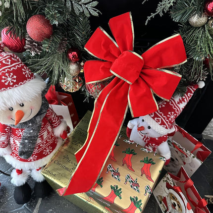 Gold Edge Christmas Wreath Bows - 10" Wide, Set of 6, Red Velvet, Front Door, Gate, Fence, Retail Display Decorations, Basket, Swag & Garland Decoration, Festive Winter Decor, Valentine's Day