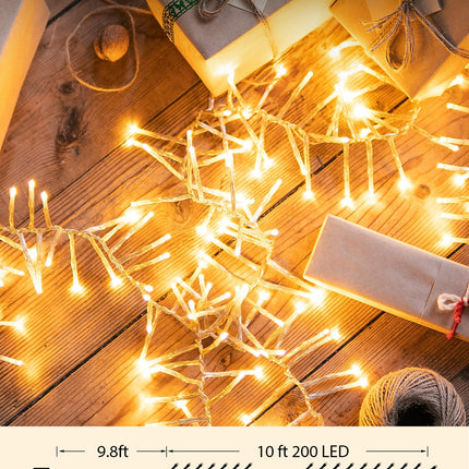 Minetom Christmas Tree Lights Outdoor Cluster Lights - 200 LED 10 Ft Christmas Firecrackers String Lights, 12 Modes Timer Waterproof Connetable Plug in Twinkle Fairy Lights for Xmas Tree Garland Party