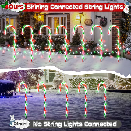 10 in 1 Christmas Candy Cane Lights with Stakes, 22 Inch 8 Modes Christmas Candy Cane Pathway Marker Lights with Timer for Xmas Walkway Yard Lawn Outdoor Decor(Red, Green, White)