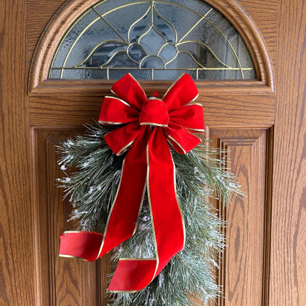 Gold Edge Christmas Wreath Bows - 10" Wide, Set of 6, Red Velvet, Front Door, Gate, Fence, Retail Display Decorations, Basket, Swag & Garland Decoration, Festive Winter Decor, Valentine's Day