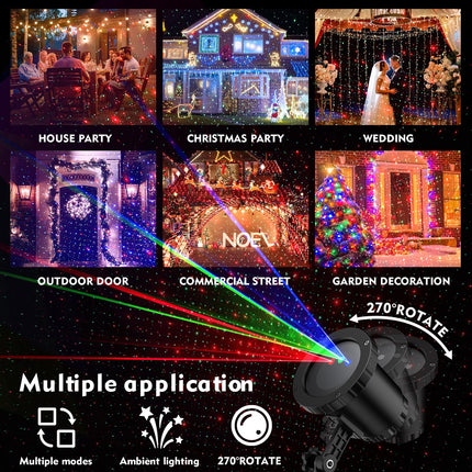Christmas Laser Projection Lights, Red Blue Green Dynamic Laser Christmas Light Outdoor Projector with Wireless Remote Control, for Indoor/Outdoor Garden, Courtyards, Party，Halloween/Christmas