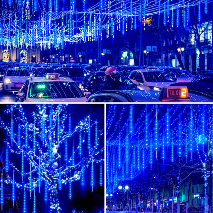 Blingstar Meteor Shower Lights Outdoor 10Tubes 16 Inch 360 LED Christmas Lights Waterproof Falling Rain Lights Plug in Dripping Icicle Lights for Tree Porch Roof Yard Xmas Halloween Decoration, Blue