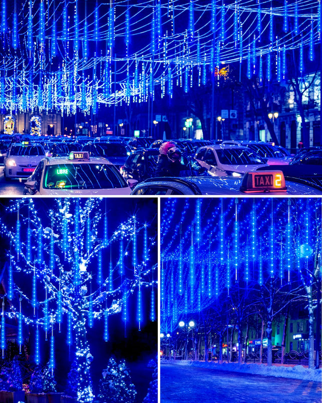 Blingstar Meteor Shower Lights Outdoor 10Tubes 16 Inch 360 LED Christmas Lights Waterproof Falling Rain Lights Plug in Dripping Icicle Lights for Tree Porch Roof Yard Xmas Halloween Decoration, Blue