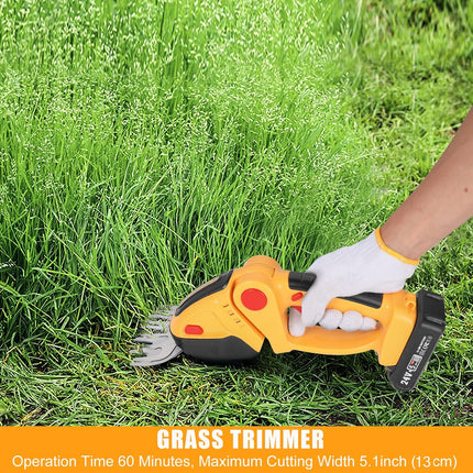 24V Cordless Grass Shear & Hedge Trimmer, 2 in 1 Electric Mini Hedge Trimmer, Handheld Grass Cutter Clippers Power Hedge Trimmers with 1500mAh Rechargeable Battery & Charger for Gardening