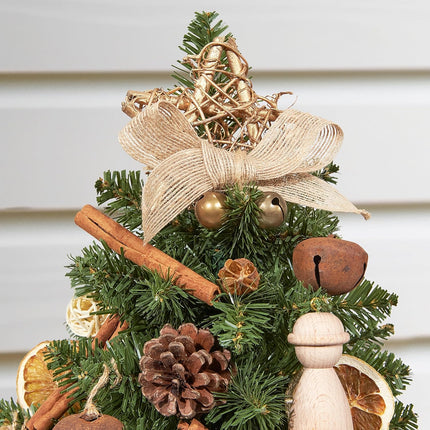WBHome 1.8 Feet Pre-lit Decorated Tabletop Christmas Tree, Boho-Minimalist Christmas Themed Decorations with Pine Cones, Pre-Lit Mini Christmas Tree, 35 Bulbs