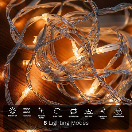 33ft 100 LED Warm White Christmas String Lights - Twinkle Lights for Indoor and Outdoor Tree Decorations, Bedroom and Living Room Ambiance Lighting, Holiday Party Decor