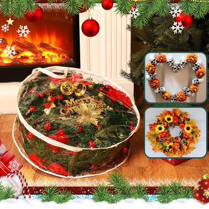 Zhengmy 5 Pcs 30 Inch Christmas Clear Wreath Storage Bags Xmas Wreath Storage Container Wreath Bags with Dual Zippers and Handles Christmas Wreath Storage Case for Holiday Garland Storage