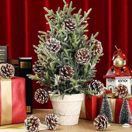 60 Pcs Pine Cones for Christmas Tree 1.38 x 5.1 Inch Christmas Pine Cones Picks Frosted Pinecones Ornaments with Wired Pick for Holiday Wreath Garland Party Decor