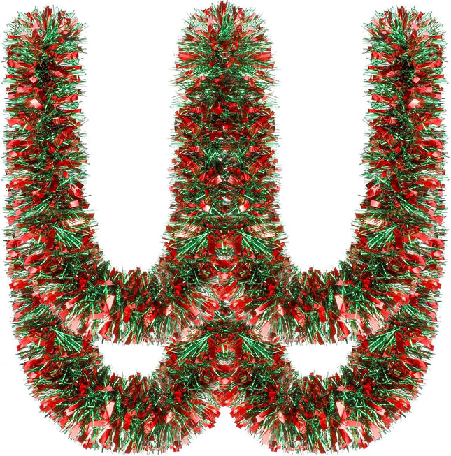 Ceenna 150 Feet Christmas Tinsel Garland Metallic Twist Garland Shiny Hanging Garland Ornaments for Christmas Tree Party Supplies Indoor and Outdoor Decoration (Red Green)