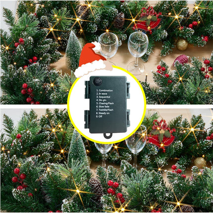 Christmas Garland with Lights, Battery Powered 8 Lighting Modes, 9FT 50 LED Luminous Christmas Decorations Indoor Home Decor