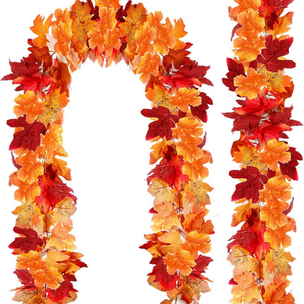 Artificial Fall Garland Maple Leaf, Hanging Vine Garland Artificial Fall Leaves Autumn Foliage Garland Thanksgiving Decor for Home Wedding Fireplace Party Christmas (2)
