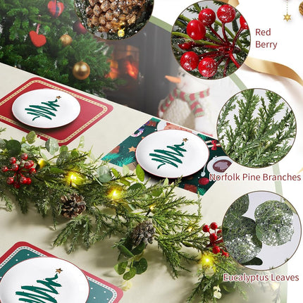 Brightown Pre-lit Christmas Garland with Lights, 6 Feet 20 LED Battery Operated Christmas Lights with Pine Cones, Berry, Eucalyptus Leaves, Indoor Christmas Decorations for Stairs, Fireplace, Door