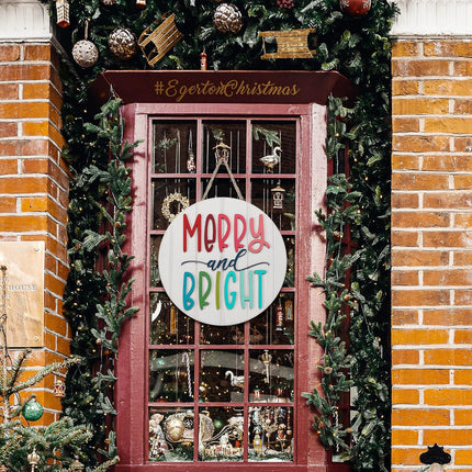 3D Christmas Merry and Bright Ornament Door Hanger Farmhouse Style Christmas Front Door Sign Christmas Decor Wooden Wreath (MERRY&BRIGHT)