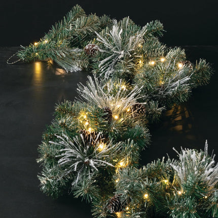 Sullivans 9' Prelit Christmas Garland, Christmas Decor, Garland Christmas Decorations, Artificial Flocked Pine Garland For Mantle with Lights, Pinecones, Battery Timer, and Gold Accents, Holiday Decor