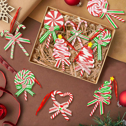 10Pcs Christmas Candy Cane Ornaments for Tree Decorations - Polymer Clay Glitter Lollipop Candy Cane for Holiday Party Home Decor