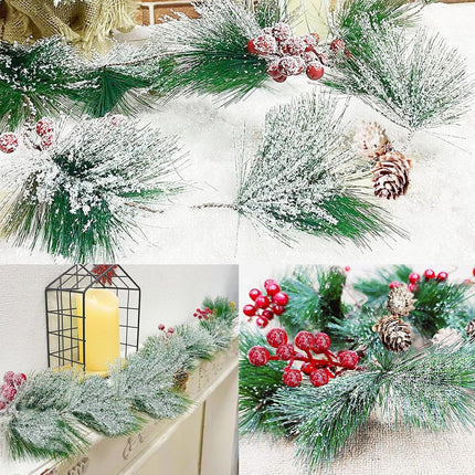 [Timer & Lighted]6 Ft Prelit Christmas Garland with Lights Snowy Cedar Garland Battery Operated 12 Bristle Pine 48 Red Berry 6 Pinecones Xmas Decor Flocked Christmas Garland for Mantle Winter Holiday