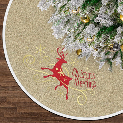 yuboo Mini Christmas Tree Skirt Burlap, 21 inches Small Tree Skirt Mat with Deer Christmas Decor and Snowflakes for Rustic Farmhouse Christmas Decorations