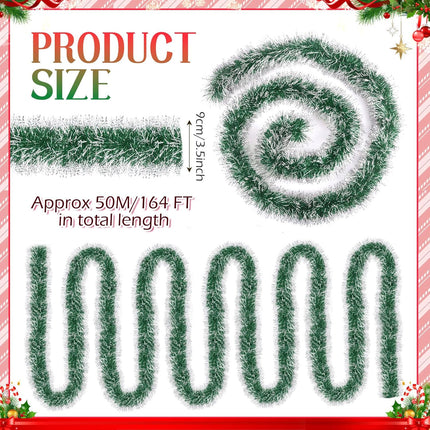 Hotop 164 ft Christmas Frost Tip Tinsel Garland Glitter Silver Edge Metallic Streamers Christmas Tree Hanging Twist Garland Decorations for Indoor and Outdoor Holiday Party Supplies (Green)