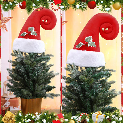 Santa Hat Christmas Tree Topper with Holly Decor Large Christmas Tree Topper 14.5 in Red Santa Claus Hat Christmas Tree Topper Santa Hat Tree Topper for Holiday Christmas Trees Decoration
