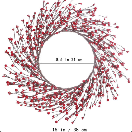 15 Inches Red Berry Wreath,Artificial Christmas Wreath Winter Wreaths for Front Door Valentine’s Day Wreath for Home Door Wall Decor