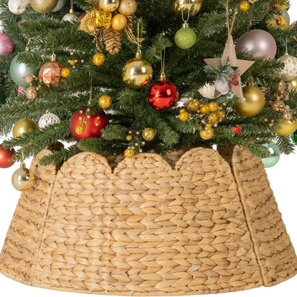 StorageWorks 24" Scalloped Christmas Tree Collar, Wicker Christmas Tree Base Skirt with Water Hyacinth, Rustic Tree Ring Stand Cover for Christmas Home Party Farmhouse Artificial Trees Décor