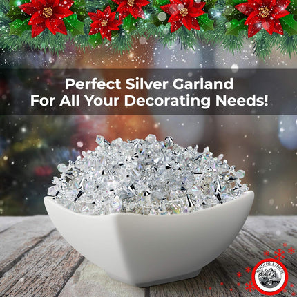9 Foot Silver & Clear Crystal Acrylic Bead Christmas Garland Iridescent Christmas Tree Garland Perfect for White Winter Theme Trees Garland Christmas Decorations for Indoor Use