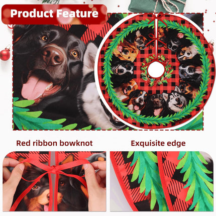 Christmas Dogs Tree Skirt 36 Inches, Dog Lover s, Lace-up Puppy Red Xmas Tree Skirt for Christmas Tree Decor, Christmas Holiday Party Indoor Decor
