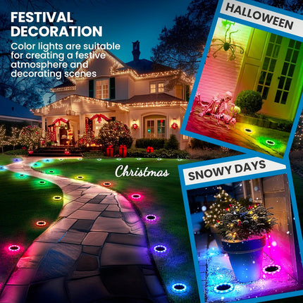 Solpex Solar Lights Outdoor Waterproof, Multicolor Solar Ground Lights, 12 Led 2 Lighting Modes, Solar Powered Landscape Lighting