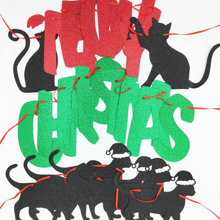 Glittery Meowy Christmas Banner Cat Themed Christmas Party Banner Decorations for Wall Fireplace Party Decor Supplies