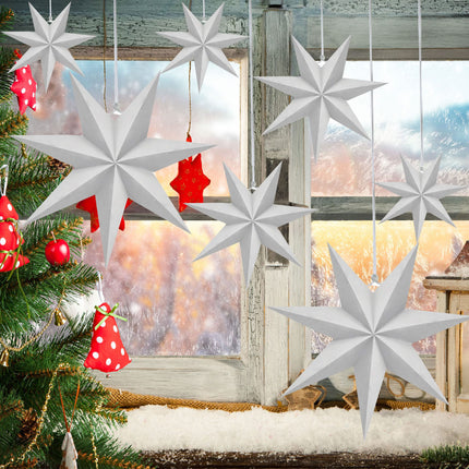 12 Pack 3D Large Paper Star White Hanging Paper Star Lanterns Lampshade for Christmas Wedding Birthday Holiday Party Home Decor