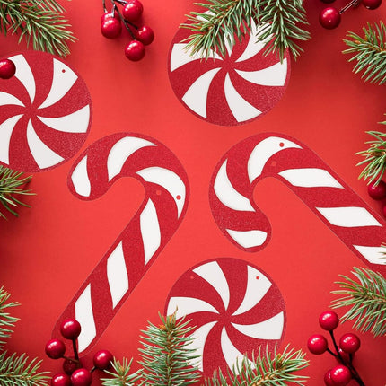 Candy Cane Banner Glittery Christmas Candy Cane Banner Xmas Christmas Gingerbread Winter Birthday Candies Theme Party Decoration Supplies Red and White