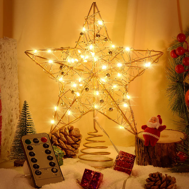 Verdenu Christmas Tree Topper, 40 Light Tree Topper Star, Christmas Tree Topper Lighted, Prolong Wire Gold Star Tree Topper with Remote Control for Christmas Decorations, Holiday, Vacation, Year