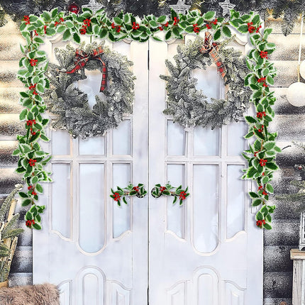 3 Pieces Christmas Garland Red Berry Green Garland 5.7 Ft Artificial Christmas Red Berry Flower Vine Winter Holly Leaves Garland Outdoor for Xmas Christmas Fireplace Home Decor (Fresh Style)