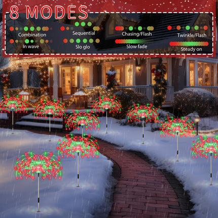 Enhon 4 Pack Plug in Christmas Pathway Firework Lights, 1440 LED Waterproof Xmas Garden Starburst Stake Lights with 8 Modes for Driveway Walkway Yard Lawn Patio Decorations(Red, Green)