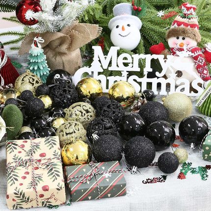 100 Pcs Christmas Ball Ornament Set, Black and Gold Shatterproof Christmas Decorations Set Hanging Plastic Xmas Balls for Home, Holiday, Wedding, Xmas Hanging Decortions
