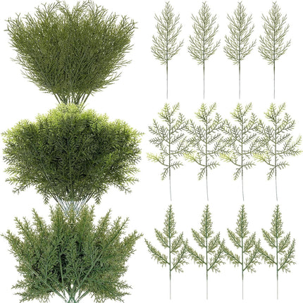 Panelee 45 Pcs Christmas Artificial Faux Cedar Branches, Artificial Pine Leaves,Christmas Greenery Fake Stems Christmas Tree Picks for Vase Garland Wreath Craft DIY Home Decoration(Common)