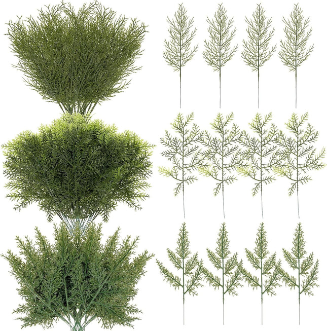 Panelee 45 Pcs Christmas Artificial Faux Cedar Branches, Artificial Pine Leaves,Christmas Greenery Fake Stems Christmas Tree Picks for Vase Garland Wreath Craft DIY Home Decoration(Common)