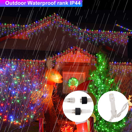 DDMY Christmas Lights Outdoor Decorations 416 LEDs 34 FT 8 Modes Curtain String Light with 78 Drops, Waterproof Clear Wire LED Light for Christmas Party Decor, House, Garden, Yard Decoration